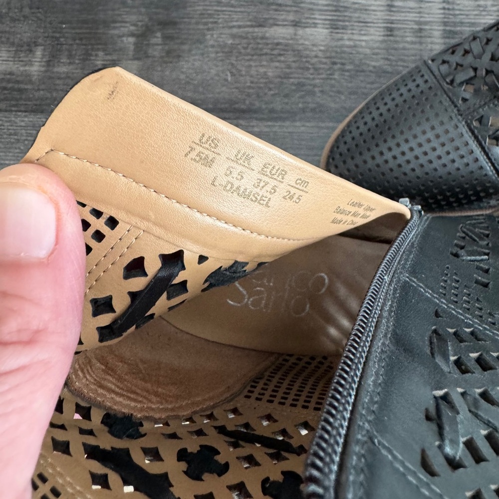 Franco Sarto Black Perforated Leather Ankle Boots - Picture 7 of 8